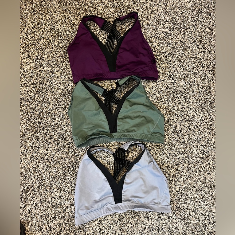 Stylish Women's Sports Bra Trio - Purple, Green, and Gray
